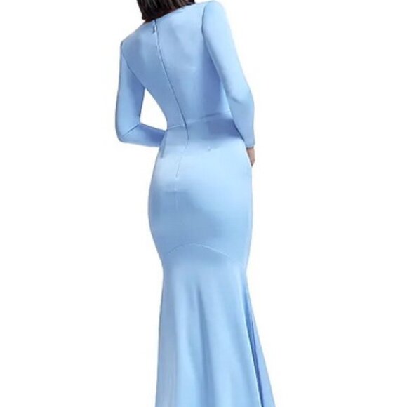 Dress The Population Sky Blue Delores Long Sleeve Evening Gown - Picture 5 of 6